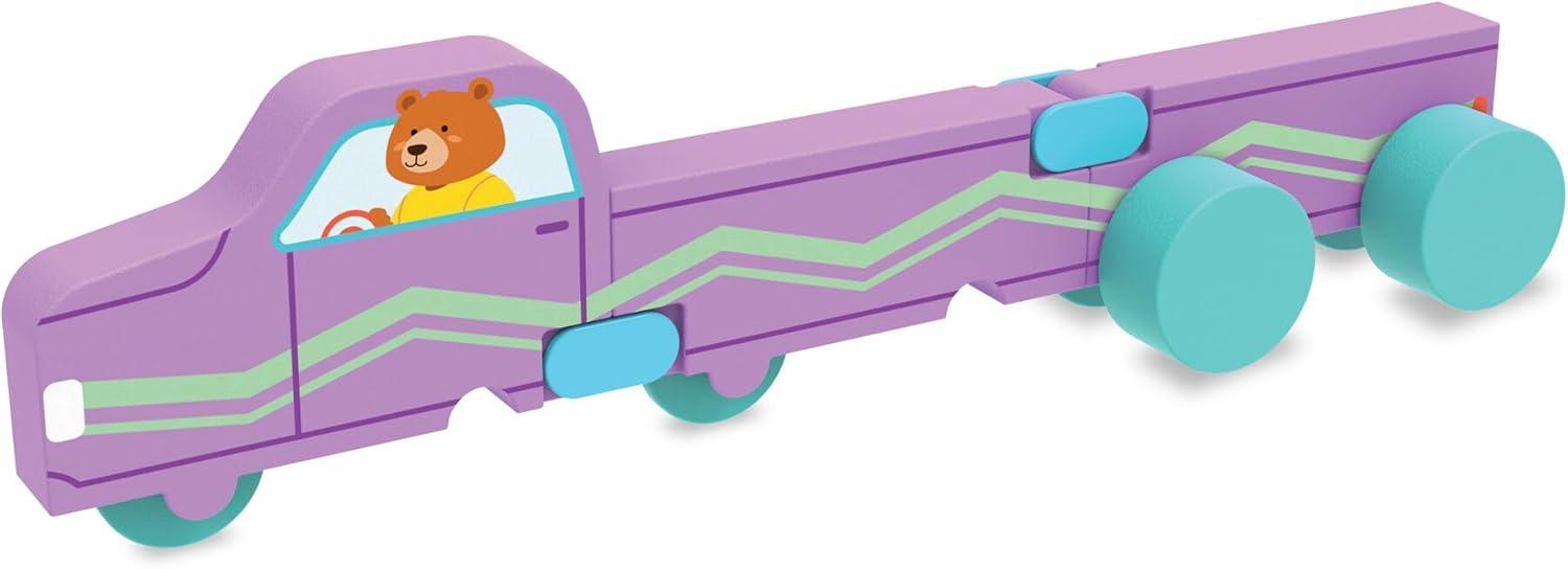 imageMindWare Konvertibles Transforming Wooden Trucks 2Piece FlipampChange Vehicle Set with CarryAlong Box That Becomes 3D Road Scene Toddler Toy for Ages18Months