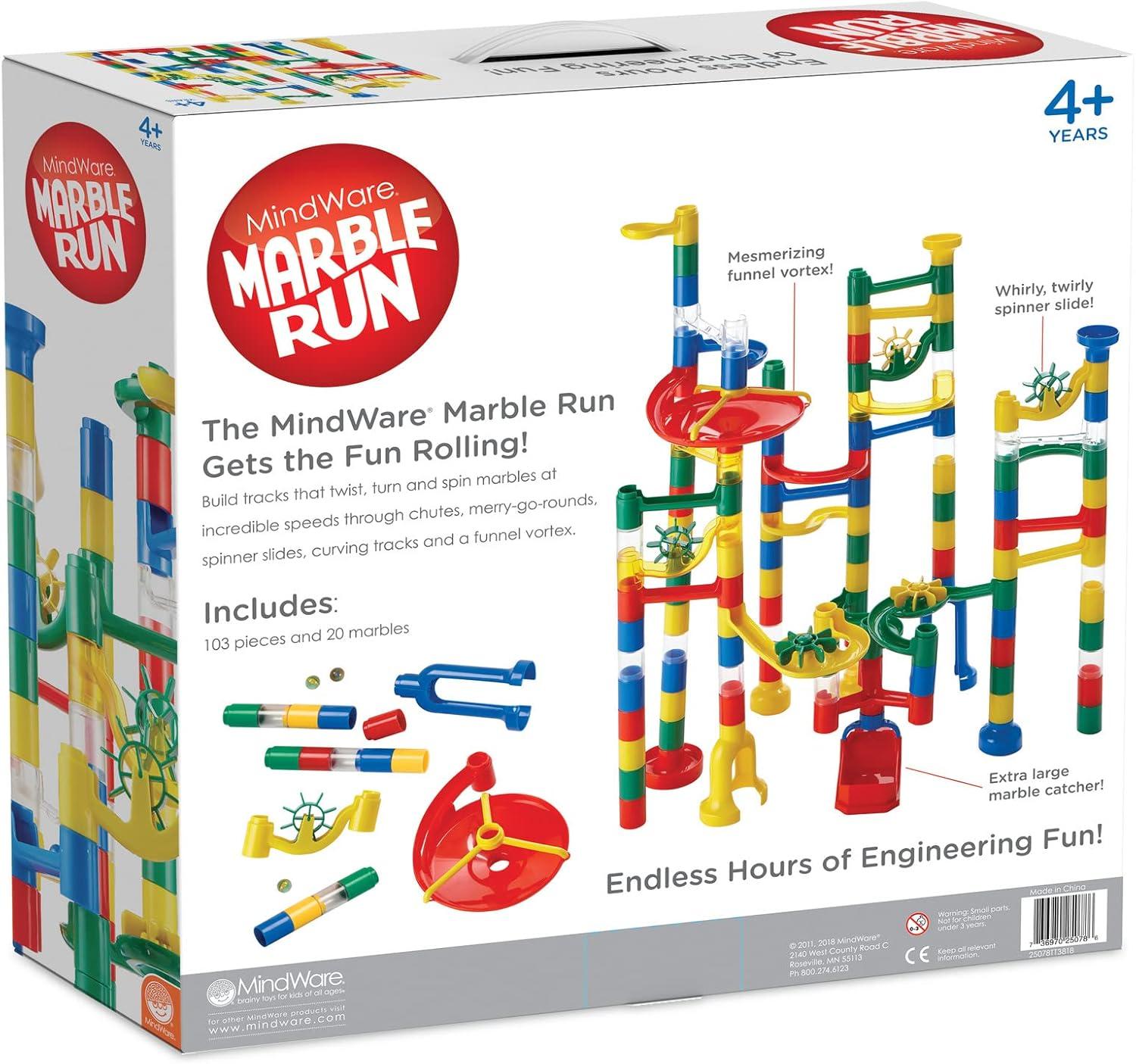 imageMindWare Marble Run 123 Piece Set 103 Durable Pieces and 20 Marbles STEM Building Set for Kids