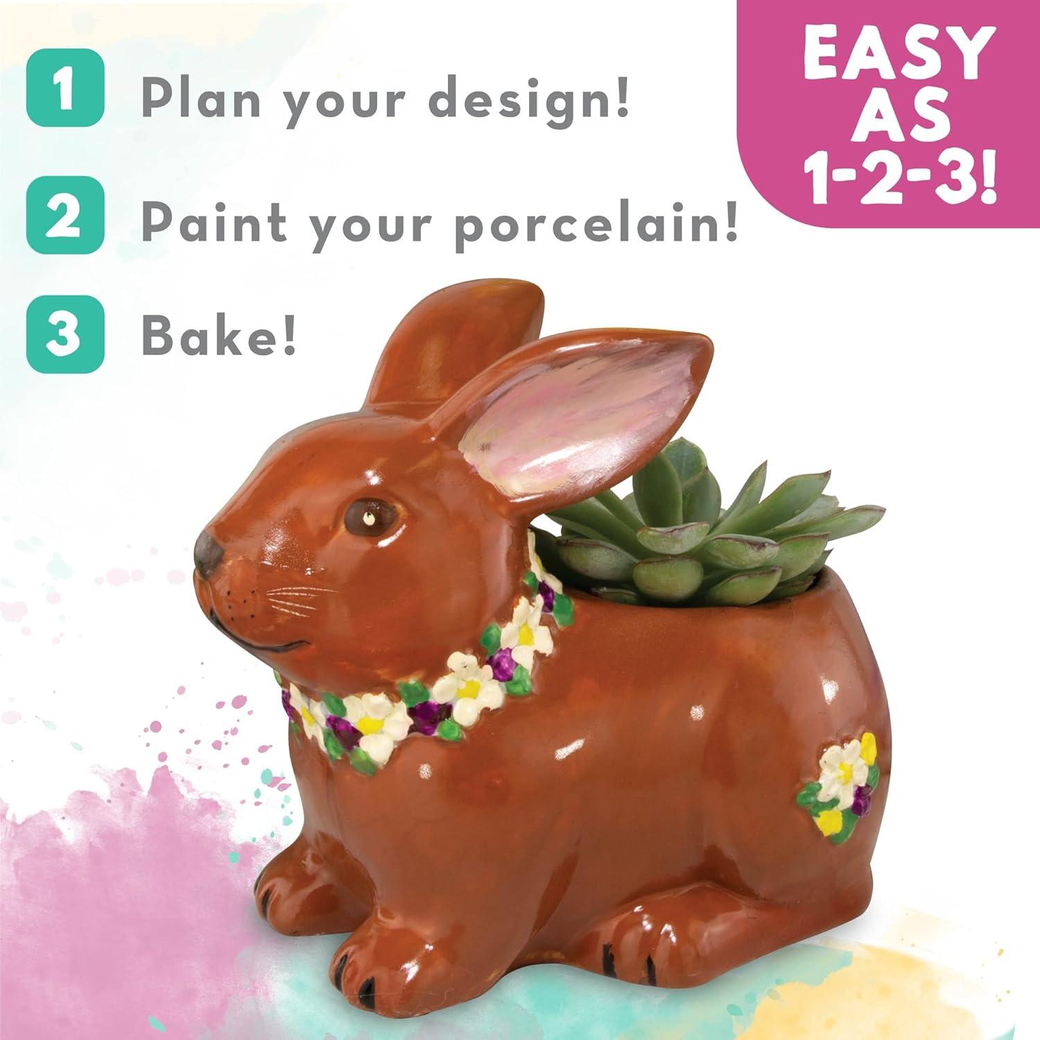 imageMindWare Paint Your Own Porcelain Bunny Dish Craft Kit DIY Ceramic Painting Activity with 13 Paint Colors and Brushes Creative Art Project for Kids Ages 8 Easter Crafts for Kids