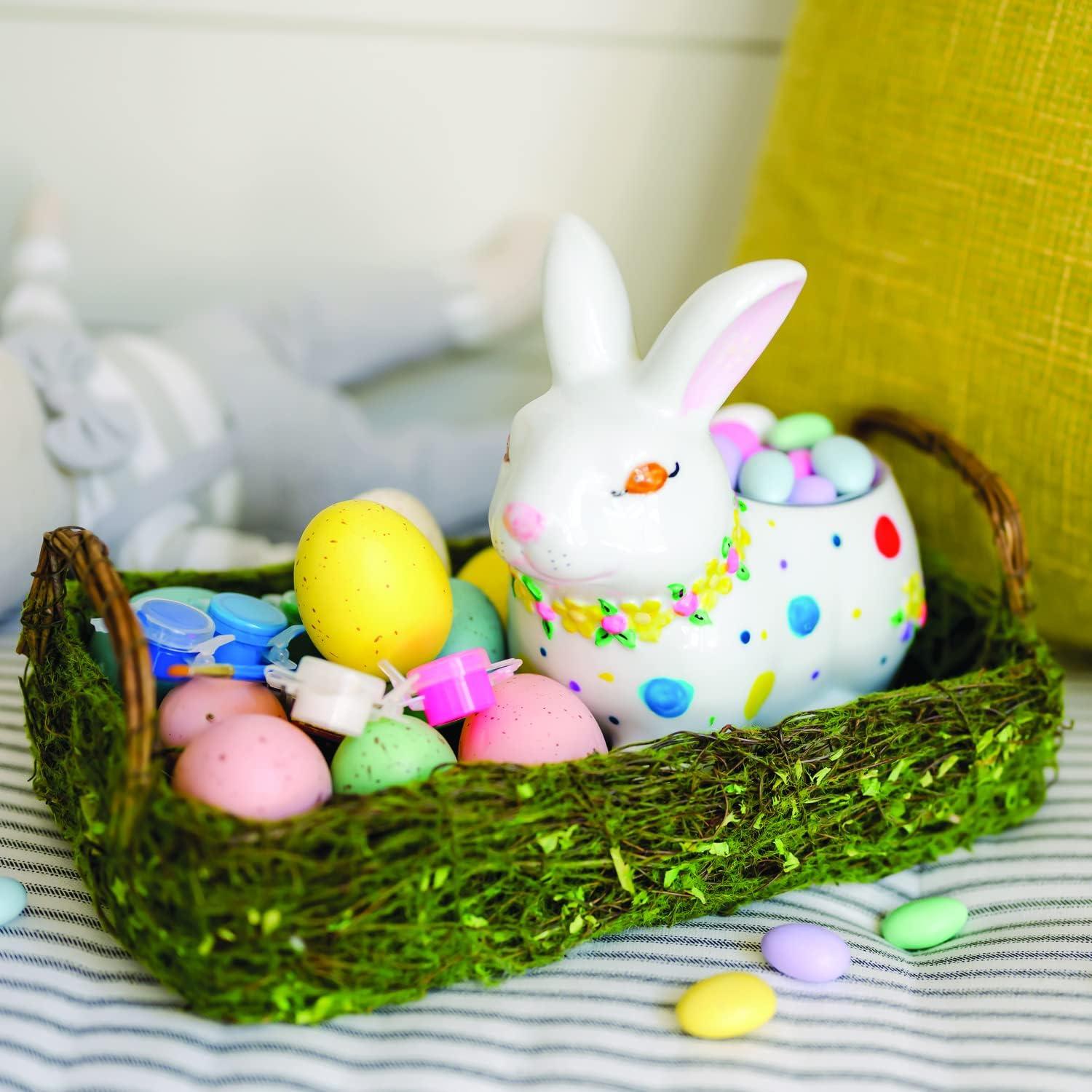 imageMindWare Paint Your Own Porcelain Bunny Dish Craft Kit DIY Ceramic Painting Activity with 13 Paint Colors and Brushes Creative Art Project for Kids Ages 8 Easter Crafts for Kids