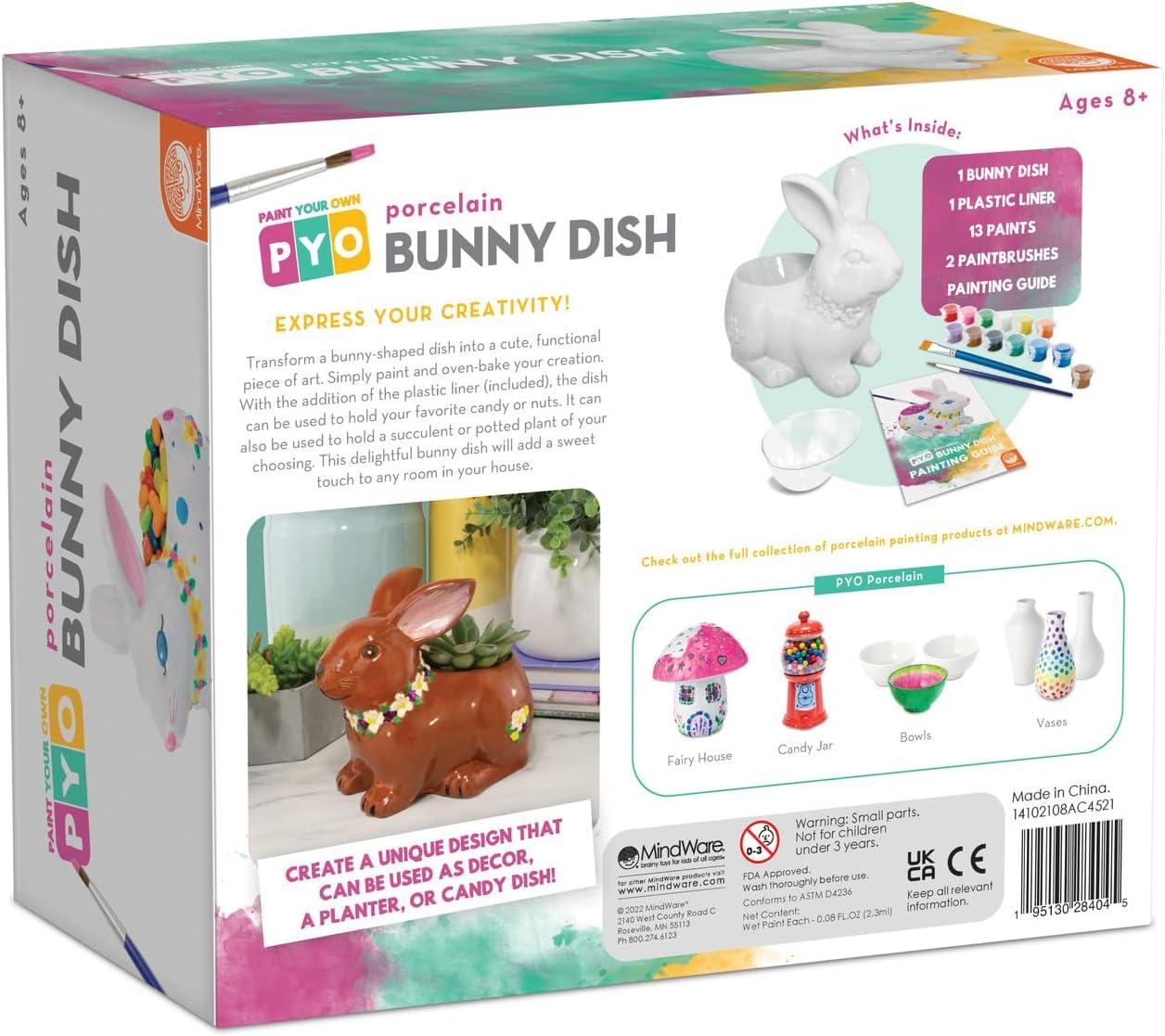 imageMindWare Paint Your Own Porcelain Bunny Dish Craft Kit DIY Ceramic Painting Activity with 13 Paint Colors and Brushes Creative Art Project for Kids Ages 8 Easter Crafts for Kids