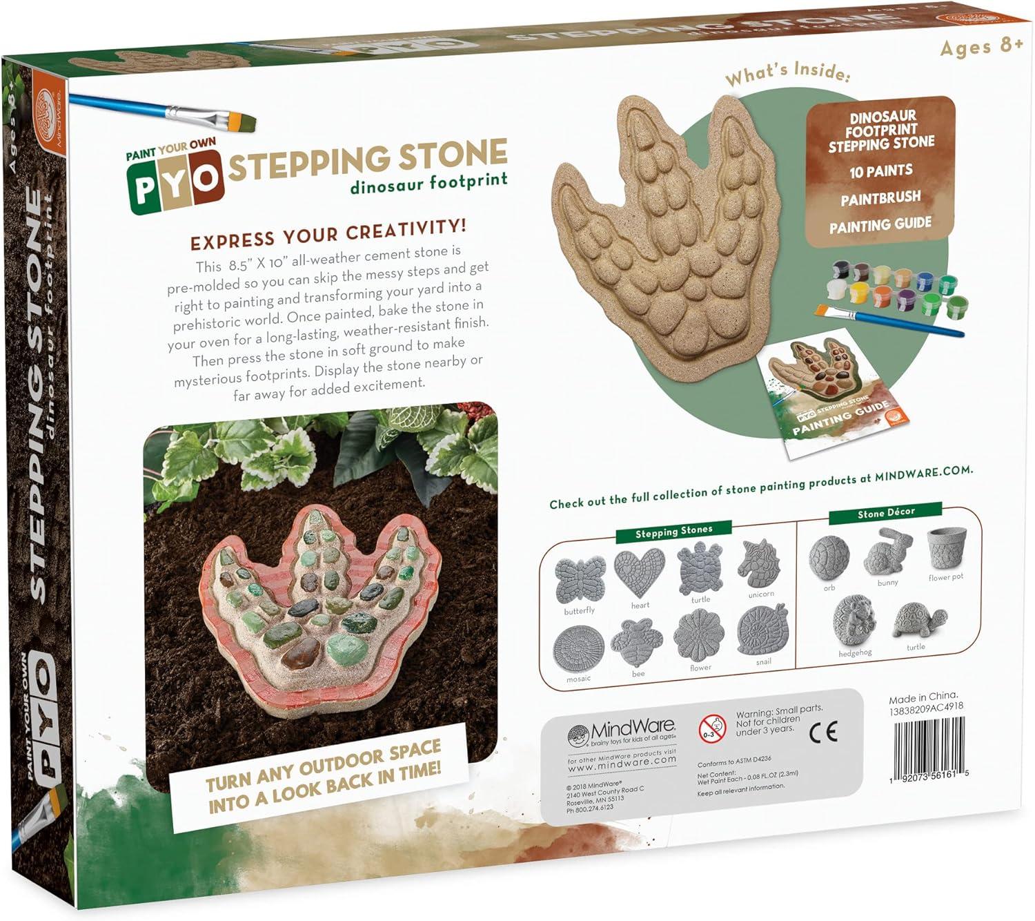 imageMindWare Paint Your Own Stepping Stone Dinosaur Footprint WeatherResistant 85inch x 10inch Stepping Stones Kids Craft Kit Includes Paint Brushes and Instructions Ages 8 and Up