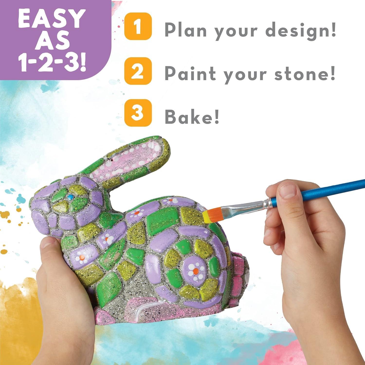 imageMindWare Paint Your Own Stone Bunny Rabbit Mosaic Stepping Stone Craft Kit for Kids Includes Paint and Brush Made of Weather Resistant Cement