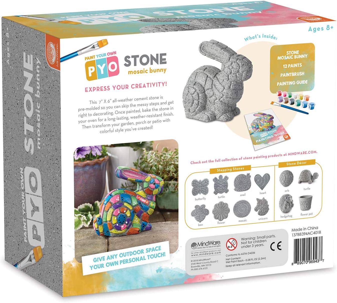 imageMindWare Paint Your Own Stone Bunny Rabbit Mosaic Stepping Stone Craft Kit for Kids Includes Paint and Brush Made of Weather Resistant Cement