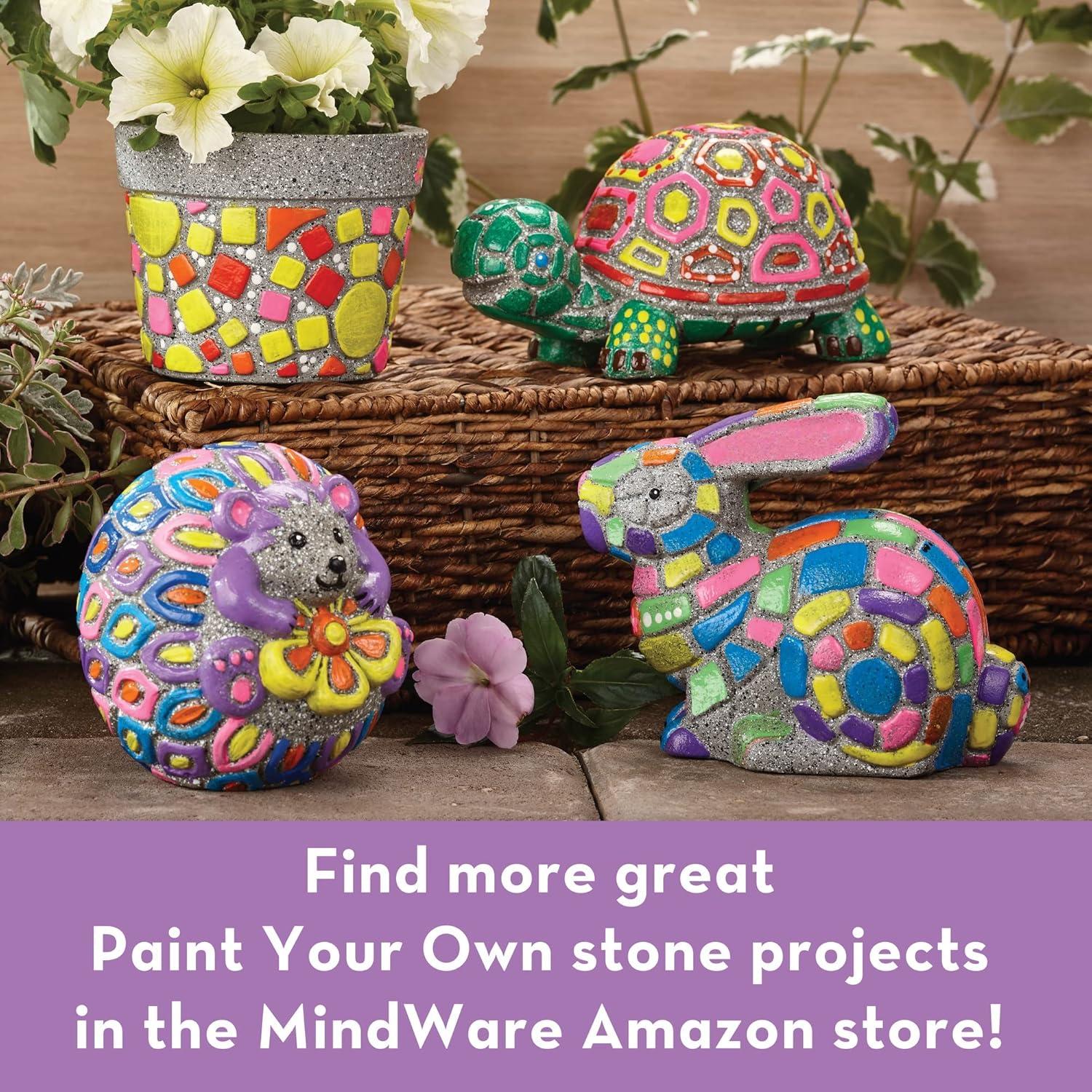 imageMindWare Paint Your Own Stone Bunny Rabbit Mosaic Stepping Stone Craft Kit for Kids Includes Paint and Brush Made of Weather Resistant Cement