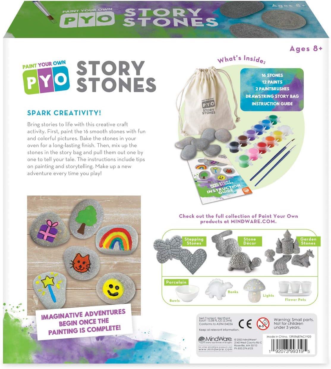 imageMindWare Paint Your Own Story Stones Creative Storytelling Art Kit with 16 Paintable Stones Paints and Brushes Imaginative Language Play for Kids Ages 8 and Up Creative Gifts for Kids