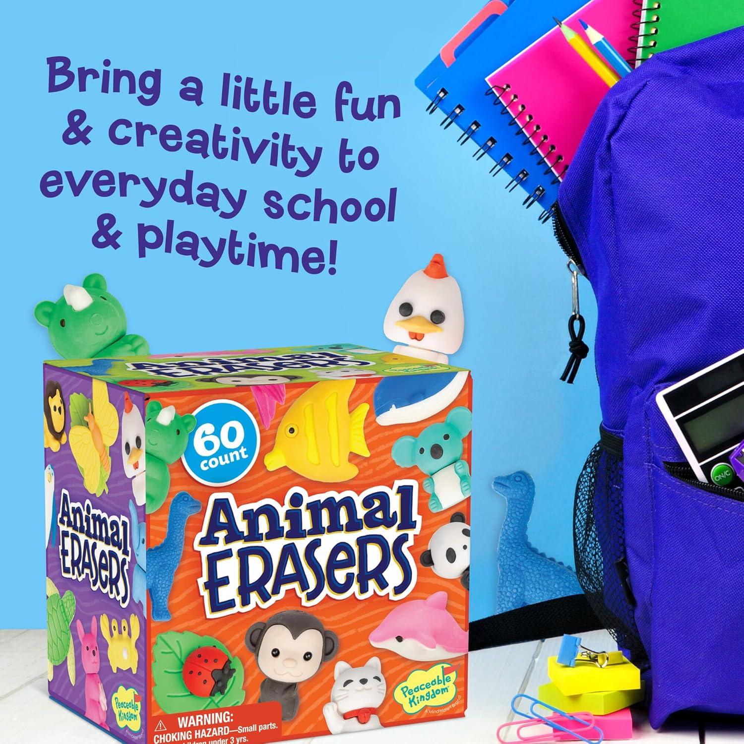 imagePeaceable Kingdom 60 Party Favors for Kids Fun Gift for Birthday Classroom Prizes Pinata and Goodie Bag Stuffers Animal Erasers