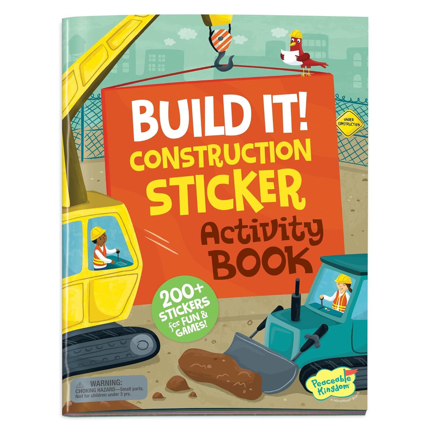 imagePeaceable Kingdom Build It Construction Sticker Activity Book Reusable Sticker Play Set with 200 ConstructionThemed Stickers Ages 3