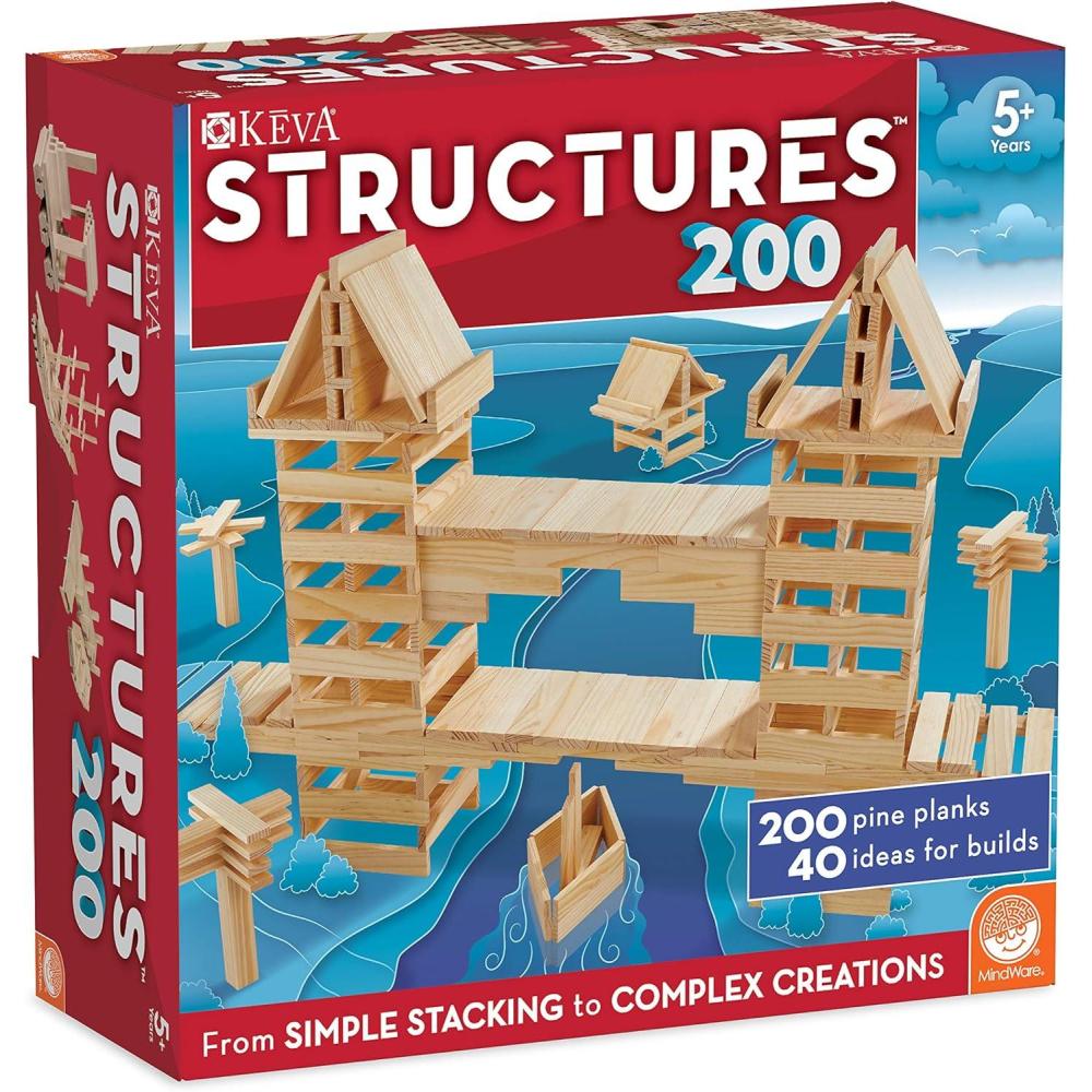 imageKEVA Structures 200 Wood Building Planks Set Building Toy Includes 200 Wooden Blocks and Idea Book Ages 5 and Up