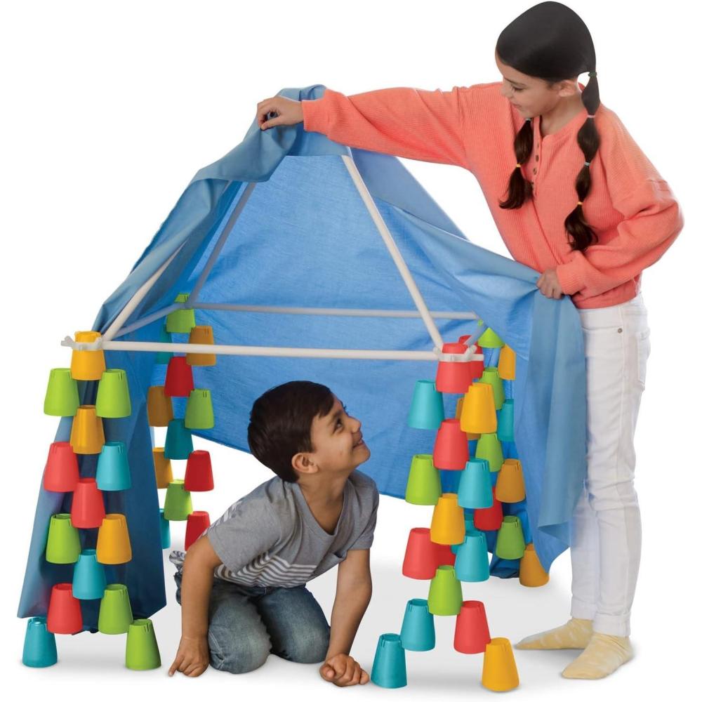 imageMindWare Cupstruction Forts Building Kit Stackable Cup Construction System for Creative Fort Building Hands On STEM Engineering Play Kids Age 3 Indoor Imagination Activity Set