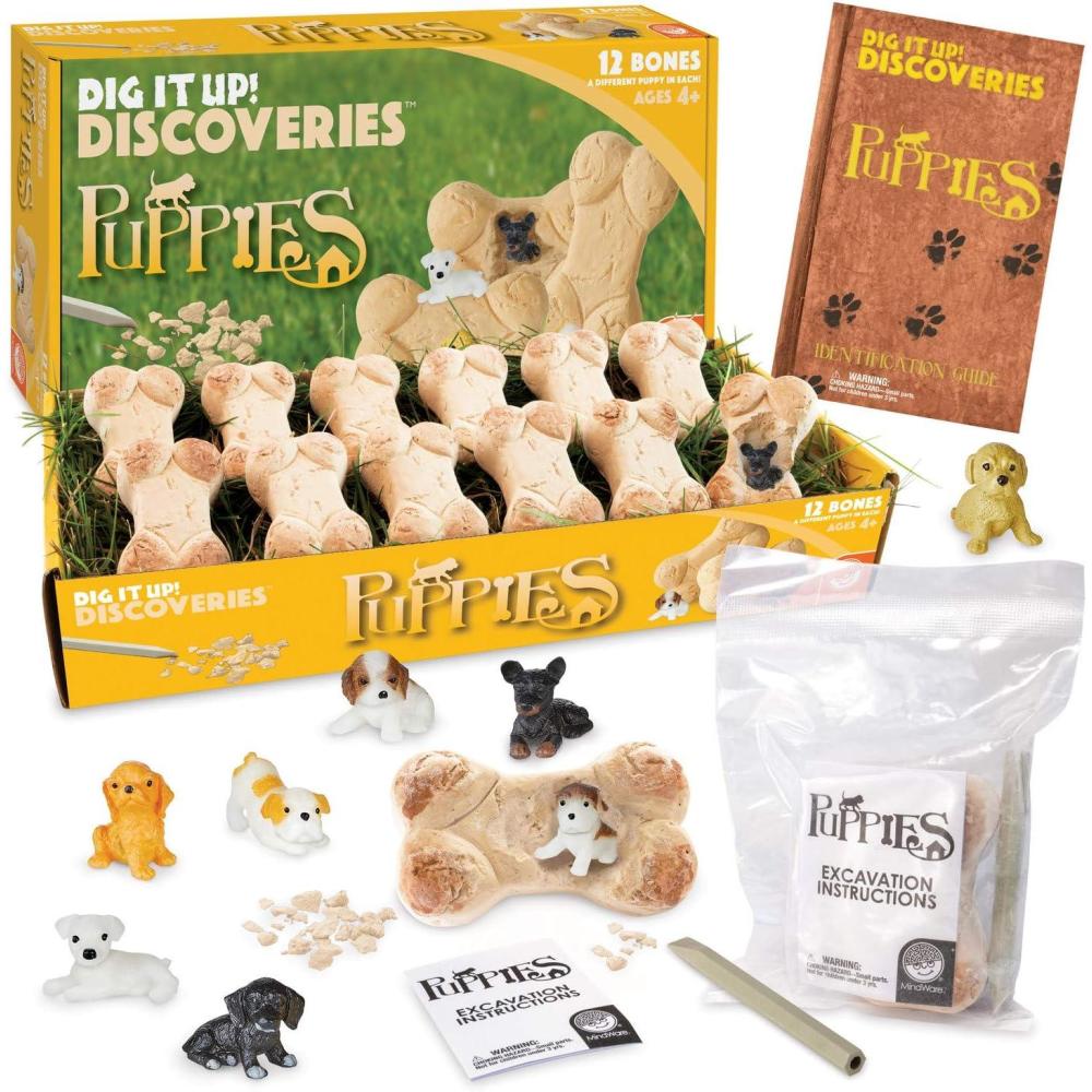 imageMindWare Dig it Up Puppies Excavation Kit Educational Toys for Kids 4 and Up Dig Kit with 12 Bones 12 Puppy Figurines 12 Chisels Ideal for Group Activities Events or Classroom Brain Breaks