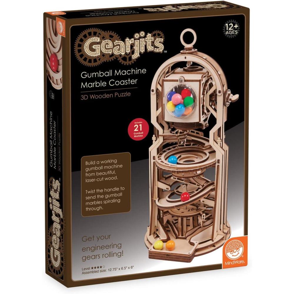 imageMindWare Gearjits Gumball Machine Marble Coaster Wooden 3D Building Puzzle for Teens amp Adults DIY STEM Building Toys for Kids Fun for Adults Too Ages 12 and Up