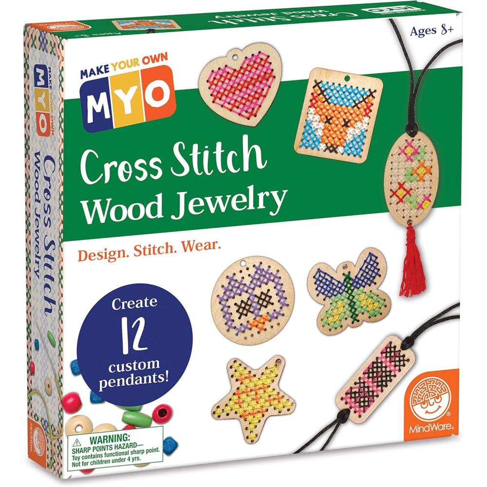 imageMindWare Make Your Own Cross Stitch Cute amp usable DIY Crafts for Girls amp Teens Make 12 Wooden Pendants 29 pcsCrossStitch Jewelry