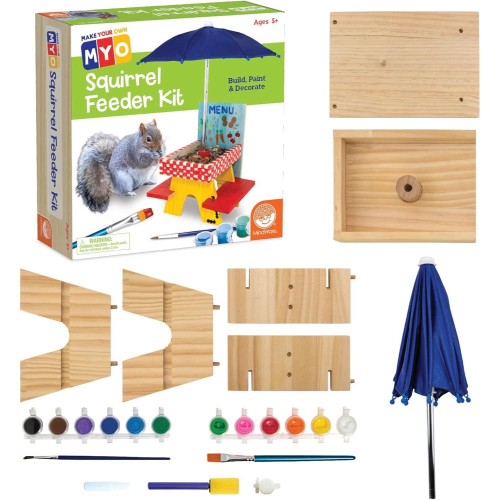 imageMindWare Make Your Own MYO Squirrel Feeder Craft Kit for Kids Includes Wood Pieces Paint Brushes Instructions and More