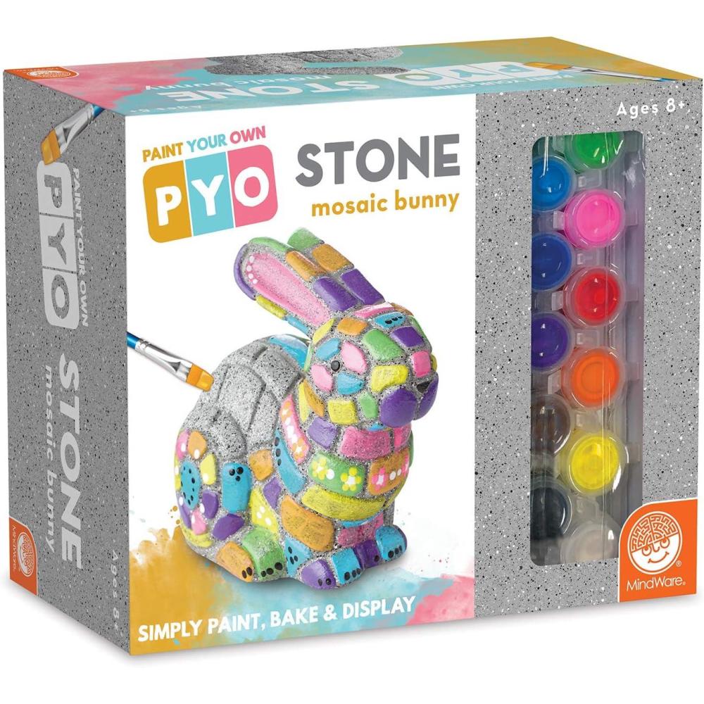imageMindWare Paint Your Own Stone Bunny Rabbit Mosaic Stepping Stone Craft Kit for Kids Includes Paint and Brush Made of Weather Resistant Cement