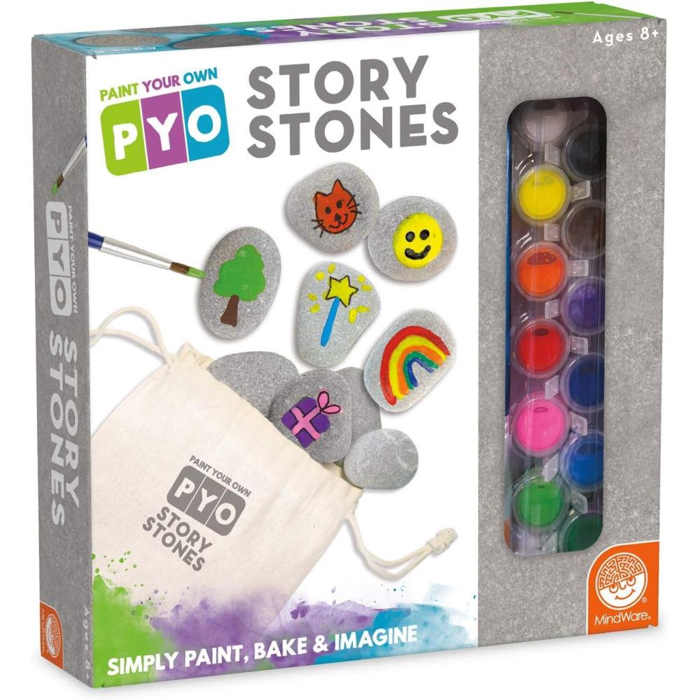 imageMindWare Paint Your Own Story Stones Creative Storytelling Art Kit with 16 Paintable Stones Paints and Brushes Imaginative Language Play for Kids Ages 8 and Up Creative Gifts for Kids