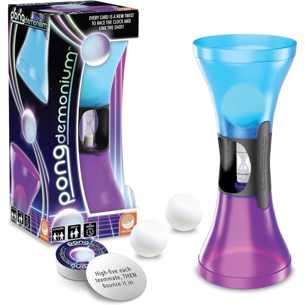 imageMindWare Pongdemonium Party Game FastPaced Action Challenge with Timer Bouncing Ball amp 55 Cards Hilarious Hot PotatoStyle Game for Ages 6 2 Players
