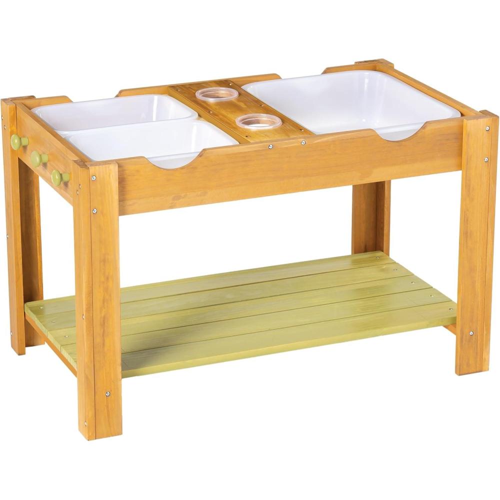 imageMindWare Sensory Sprouts Sensory Table Sturdy Wooden Activity Table with 3 Sensory Bins Cups and Hooks for Tactile Play Indoor or Outdoor Use for Kids Ages 3 Sensory Play Gift for Kids