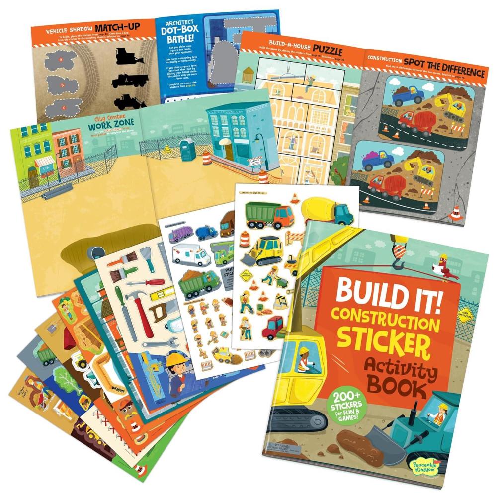 imagePeaceable Kingdom Build It Construction Sticker Activity Book Reusable Sticker Play Set with 200 ConstructionThemed Stickers Ages 3