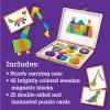 MindWare Imagination Magnets Wooden Pattern Blocks Set – Imaginative Play with magentic Shapes in a Carrying case – 42 Magnetic Solid Wooden Blocks, 50 Full-Color Laminated Puzzles