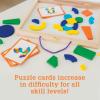 MindWare Imagination Magnets Wooden Pattern Blocks Set – Imaginative Play with magentic Shapes in a Carrying case – 42 Magnetic Solid Wooden Blocks, 50 Full-Color Laminated Puzzles