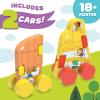 MindWare Konvertibles Transforming Wooden Cars – 2‑Piece Flip‑&‑Change Vehicle Set with Carry‑Along Box That Becomes 3‑D Road Scene, Toddler Toy for Ages 18 Months +