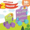 MindWare Konvertibles Transforming Wooden Trucks – 2‑Piece Flip‑&‑Change Vehicle Set with Carry‑Along Box That Becomes 3‑D Road Scene, Toddler Toy for Ages 18 Months +