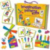 MindWare Imagination Patterns – Creative, Magnetic Play with Patterned Tangram Shapes – Includes 60 Magnetic Blocks, 60 Puzzle Cards, Dry Erase Markers & Wood Case – Deluxe