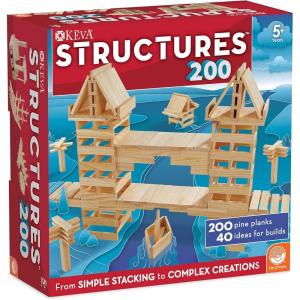 KEVA Structures 200 Wood Building Planks Set – Building Toy Includes 200 Wooden Blocks and Idea Book – Ages 5 and Up