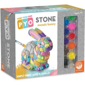 MindWare Paint Your Own Stone Bunny Rabbit – Mosaic Stepping Stone Craft Kit for Kids Includes Paint and Brush, Made of Weather Resistant Cement