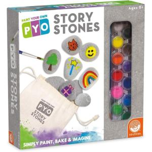 MindWare Paint Your Own Story Stones, Creative Storytelling Art Kit with 16 Paintable Stones, Paints and Brushes, Imaginative Language Play for Kids Ages 8 and Up, Creative Gifts for Kids