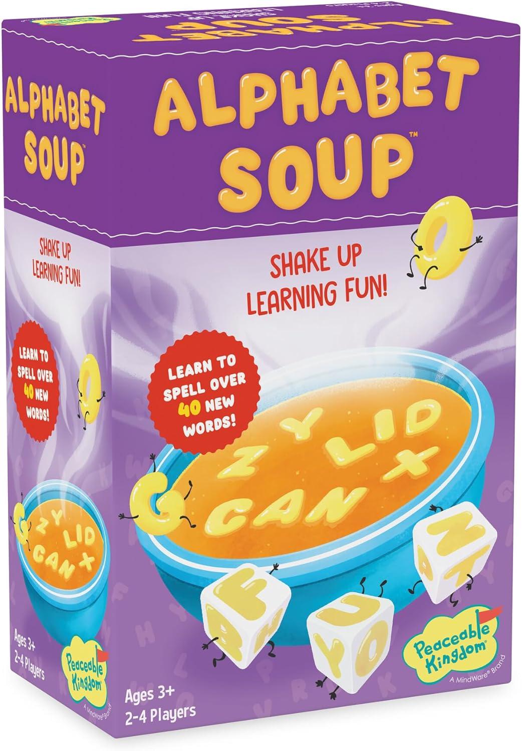 imagePeaceable Kingdom Alphabet Soup Spelling Game Educational Boardgame for Kids Aged 3 and Up Preschool Learning Activities Kindergarten Learning Games
