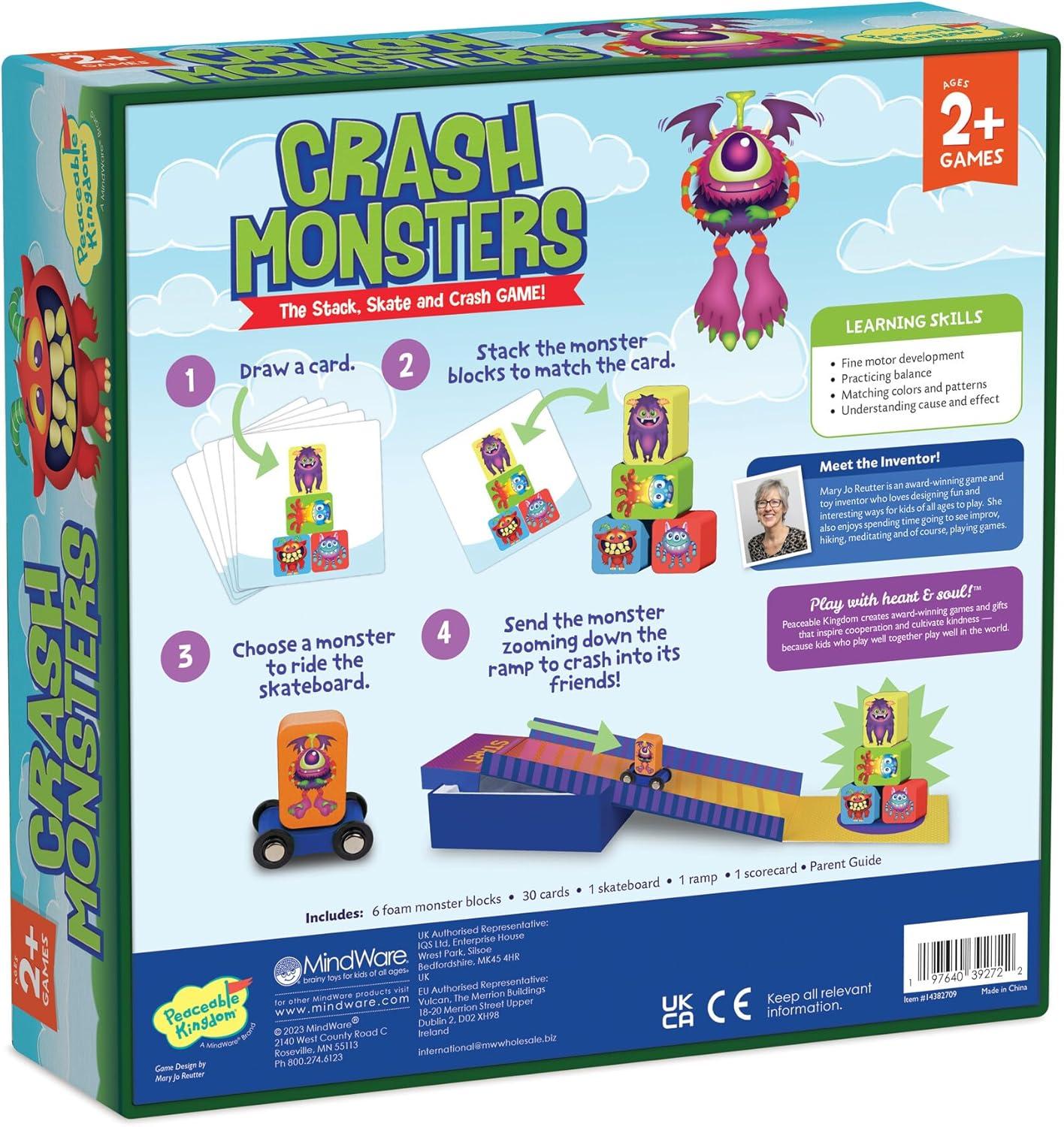 imagePeaceable Kingdom Crash Monsters Toddler Game Learning Toys for 2 Year Olds and up Preschool Games Toddler Board Games Develops Fine Motor Skills Color Matching Stacking Blocks