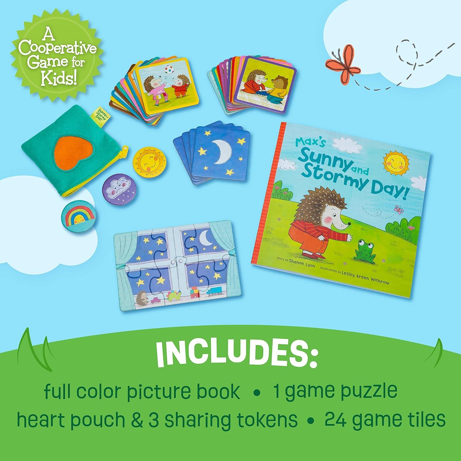imagePeaceable Kingdom Sunny and Stormy Day Book and Game Cooperative Sharing and Emotional Learning Activity Social Skills Board Game for Kids Ages 3 and Up
