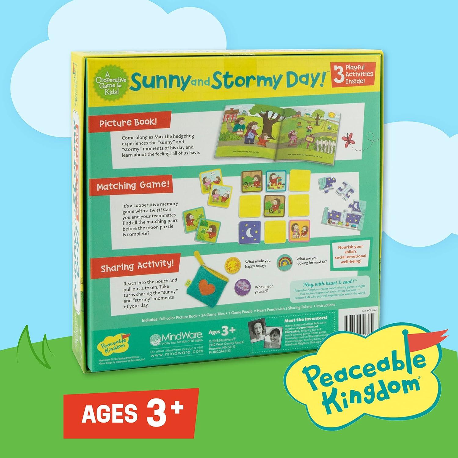 imagePeaceable Kingdom Sunny and Stormy Day Book and Game Cooperative Sharing and Emotional Learning Activity Social Skills Board Game for Kids Ages 3 and Up