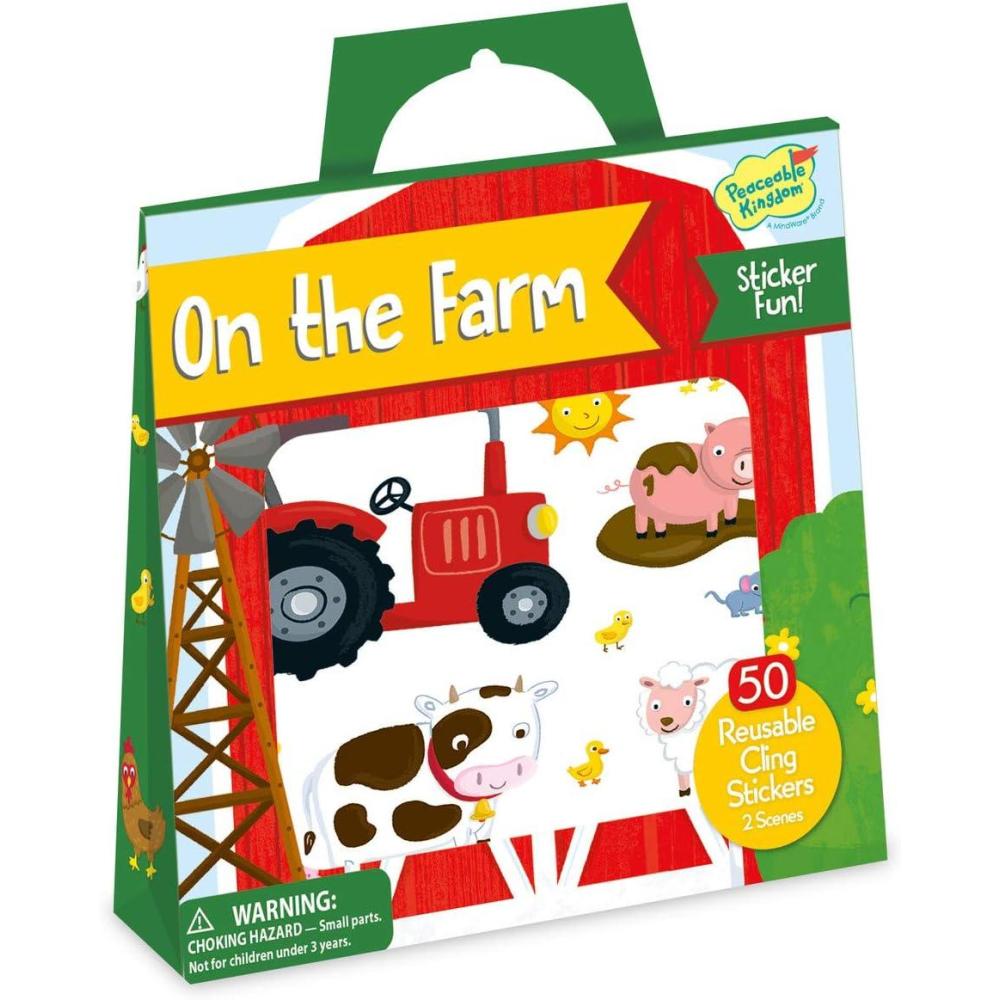 imagePeaceable Kingdom Reusable Sticker Totes On The Farm 2 Sticker Scenes amp 50 Reusable Cling Stickers in a Carry Tote Great for Trips Errands amp on The go Fun Quiet time Activity for Kids
