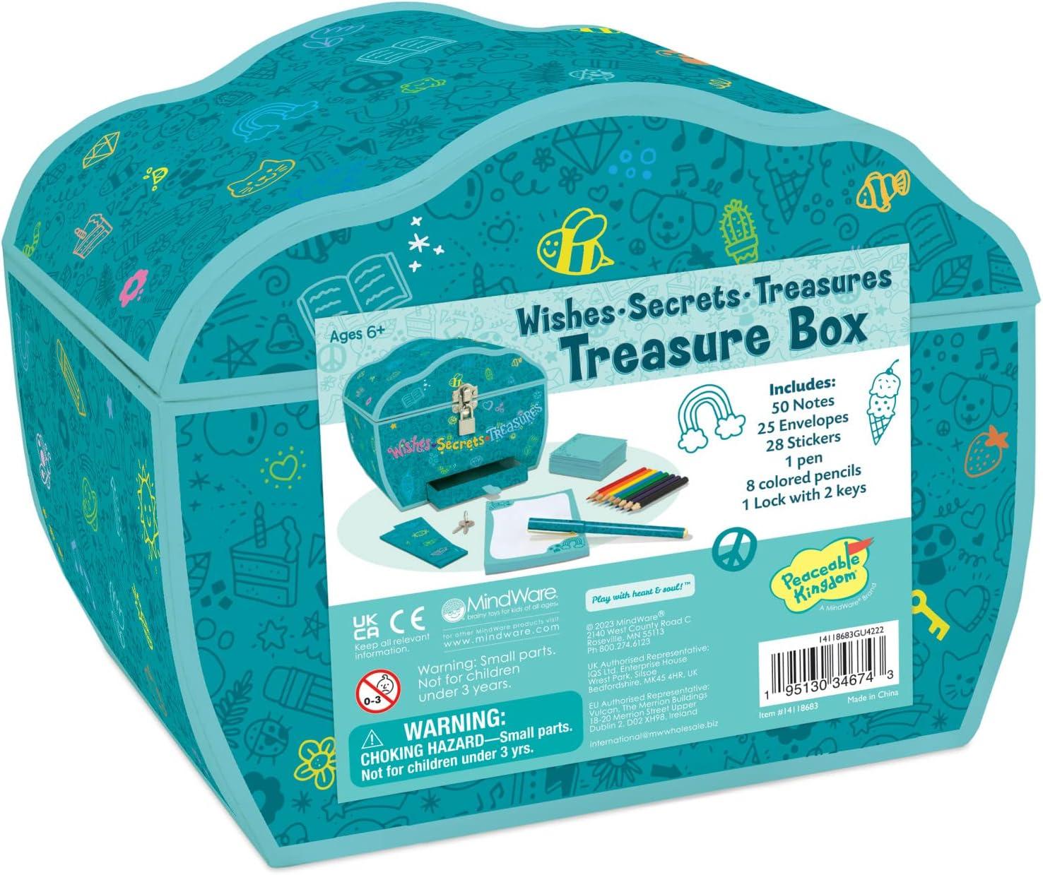 imagePeaceable Kingdom Wishes Secrets Treasures Treasure Box Kids Treasure Chest with Lock amp Keys Mini Jewelry Box Kids Storage Box Boys Girls