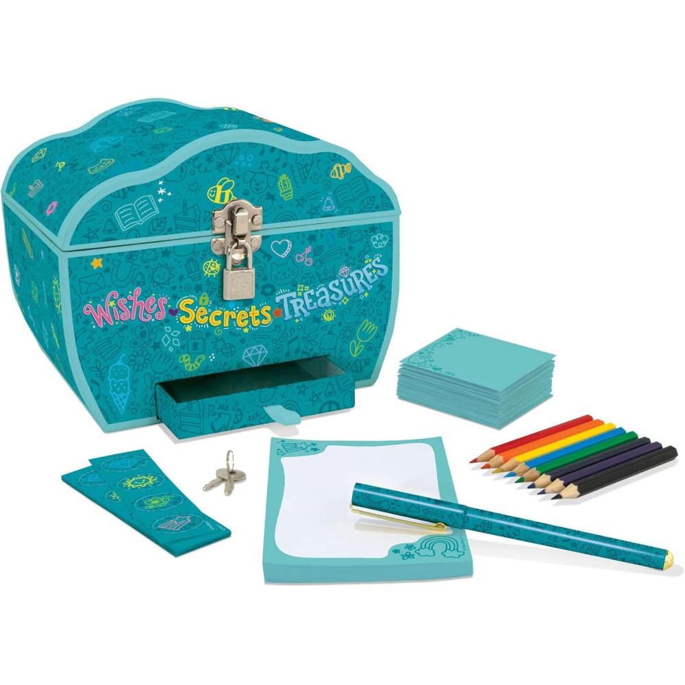 imagePeaceable Kingdom Wishes Secrets Treasures Treasure Box Kids Treasure Chest with Lock amp Keys Mini Jewelry Box Kids Storage Box Boys Girls