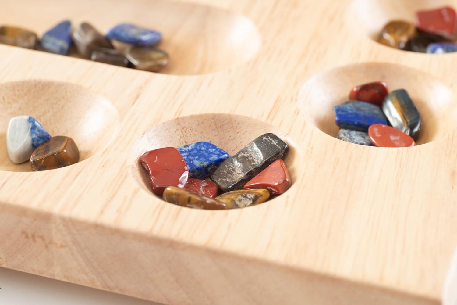 imageMindWare 4 Player Wooden Mancala Board Game with Foldable Board and Mancala Stone Movers 2 to 4 Players