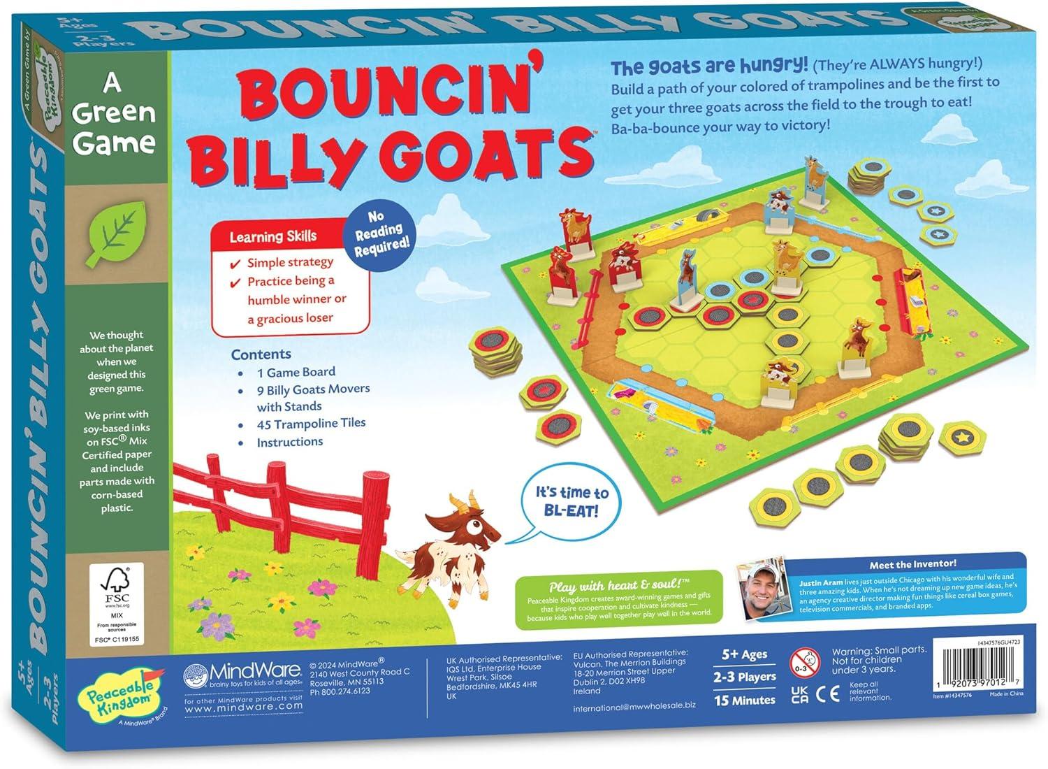 imagePeaceable Kingdom Bouncin Billy Goats Board Game Light Strategy and Trampoline Tile Gameplay for Kids and Adults Cooperative Family Game Night Fun 2 to 3 Players Ages 5 and Up
