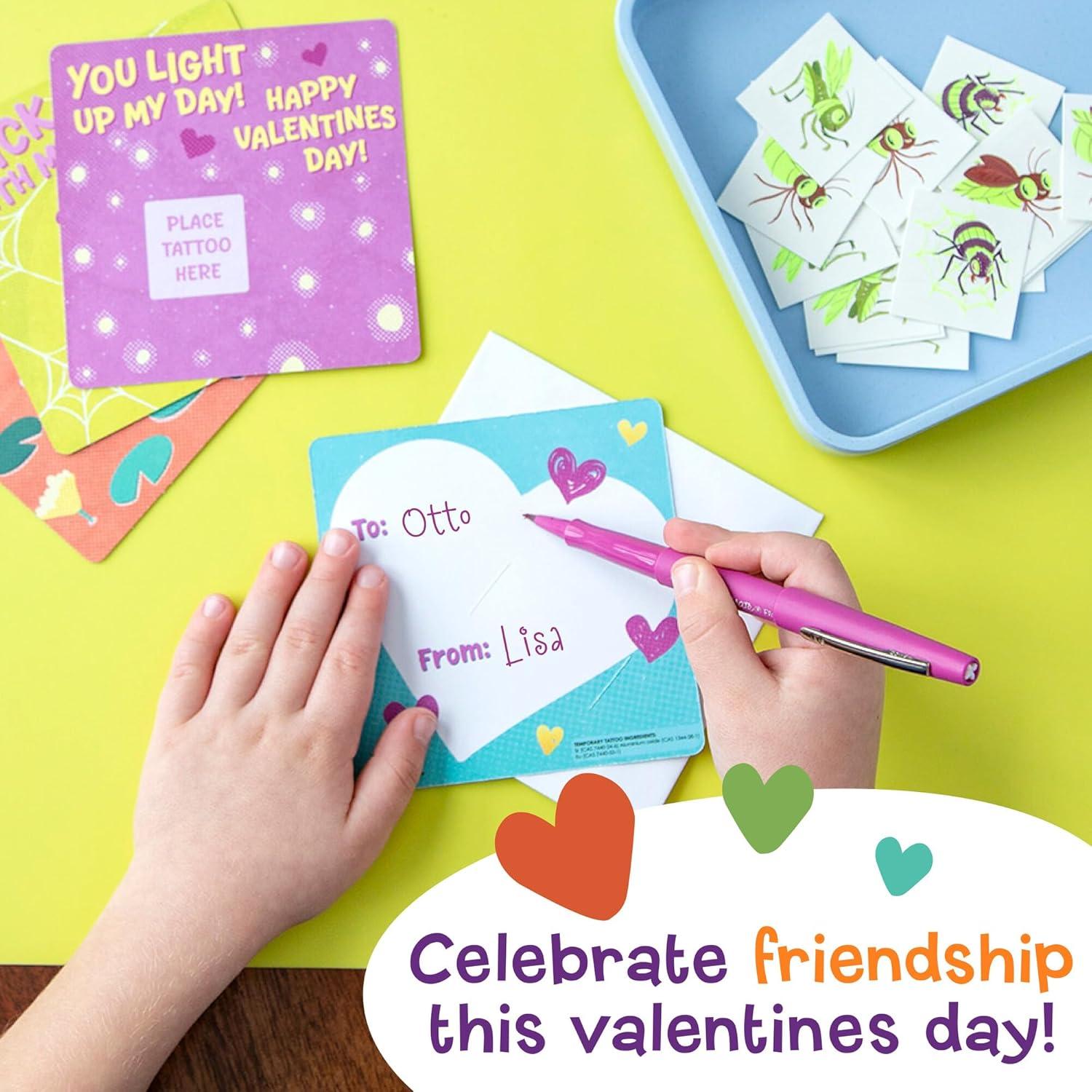 imagePeaceable Kingdom Valentines Box for Kids Valentines Day Box Kit for Valentines Cards for Kids Classroom Sports Eraser Valentines28 Glow in the Dark Bug Tattoos