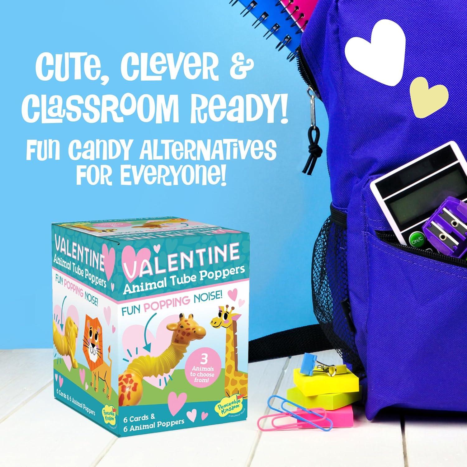 imagePeaceable Kingdom Valentines Box for Kids Valentines Day Box Kit for Valentines Cards for Kids Classroom Sports Eraser Valentines6 Animal Tube Poppers