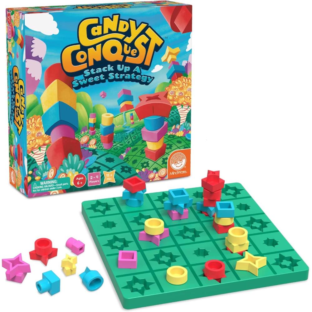 imageMindWare Candy Conquest Family Board Game Twist on Traditional inaRow Classic Board Games for Kids Ages 6 and Up Connect Four of Your Own Shapes in a Row Strategic Classic Game for Families