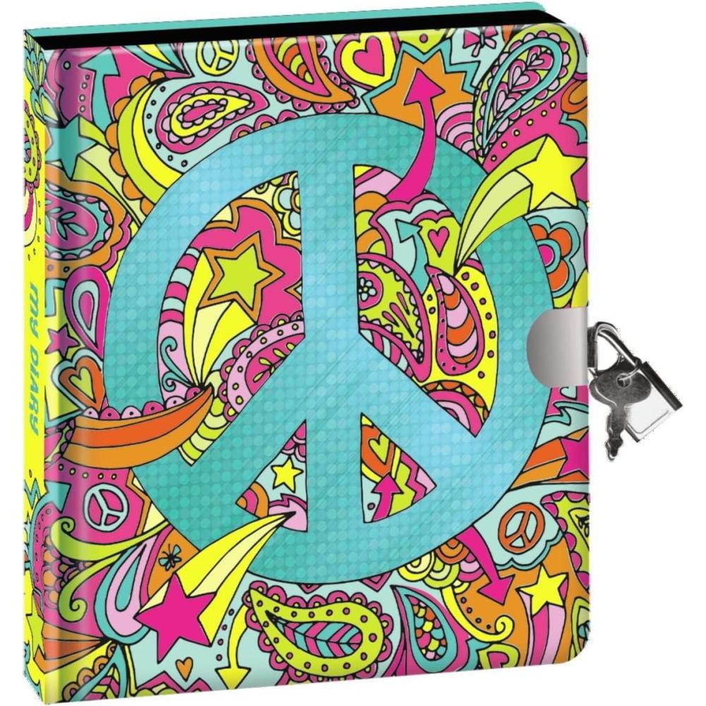 imagePeaceable Kingdom Paisley Peace Sign Foil Cover 625 Lock and Key Diary with Black Pages and Silver Pen