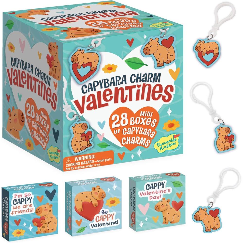 imagePeaceable Kingdom Valentines Box for Kids Valentines Day Box Kit for Valentines Cards for Kids Classroom Sports Eraser ValentinesCapybara Charm Valentines