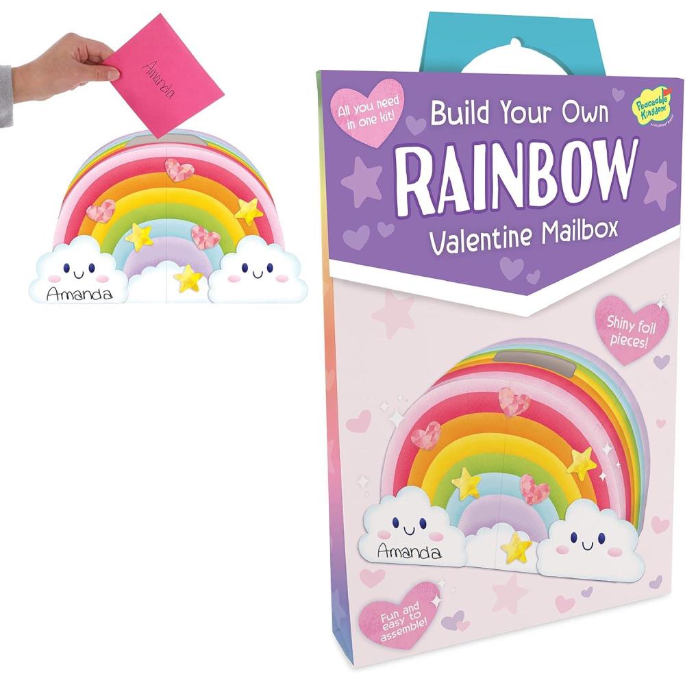 imagePeaceable Kingdom Valentines Box for Kids Valentines Day Box Kit for Valentines Cards for Kids Classroom Sports Eraser ValentinesRainbow Mailbox Kit