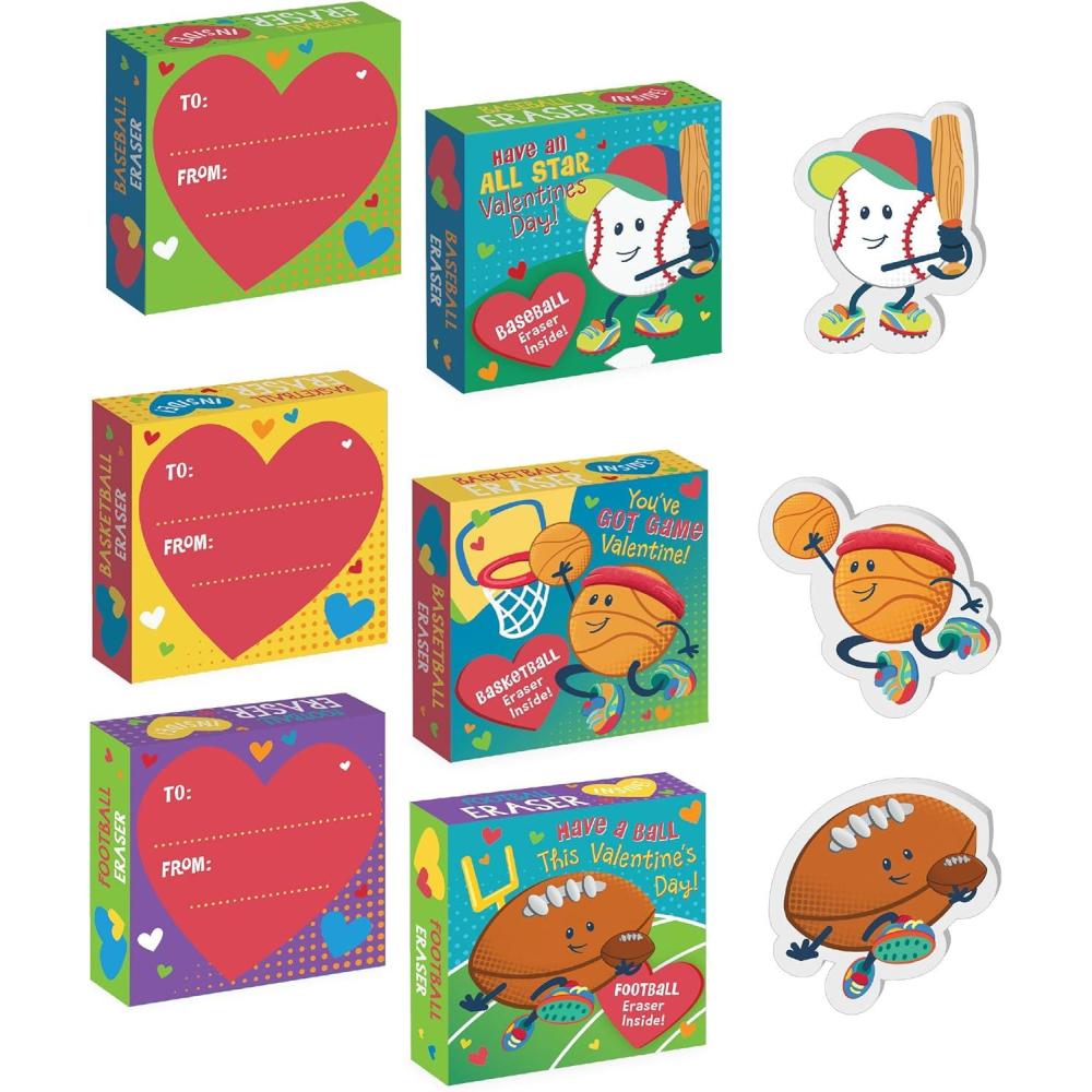imagePeaceable Kingdom Valentines Box for Kids Valentines Day Box Kit for Valentines Cards for Kids Classroom Sports Eraser ValentinesSports Eraser Valentines