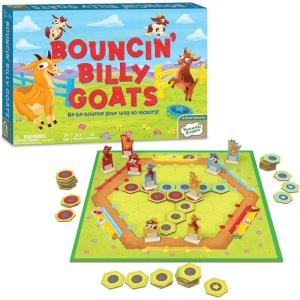 Peaceable Kingdom Bouncin’ Billy Goats Board Game, Light Strategy and Trampoline Tile Gameplay for Kids and Adults, Cooperative Family Game Night Fun, 2 to 3 Players Ages 5 and Up
