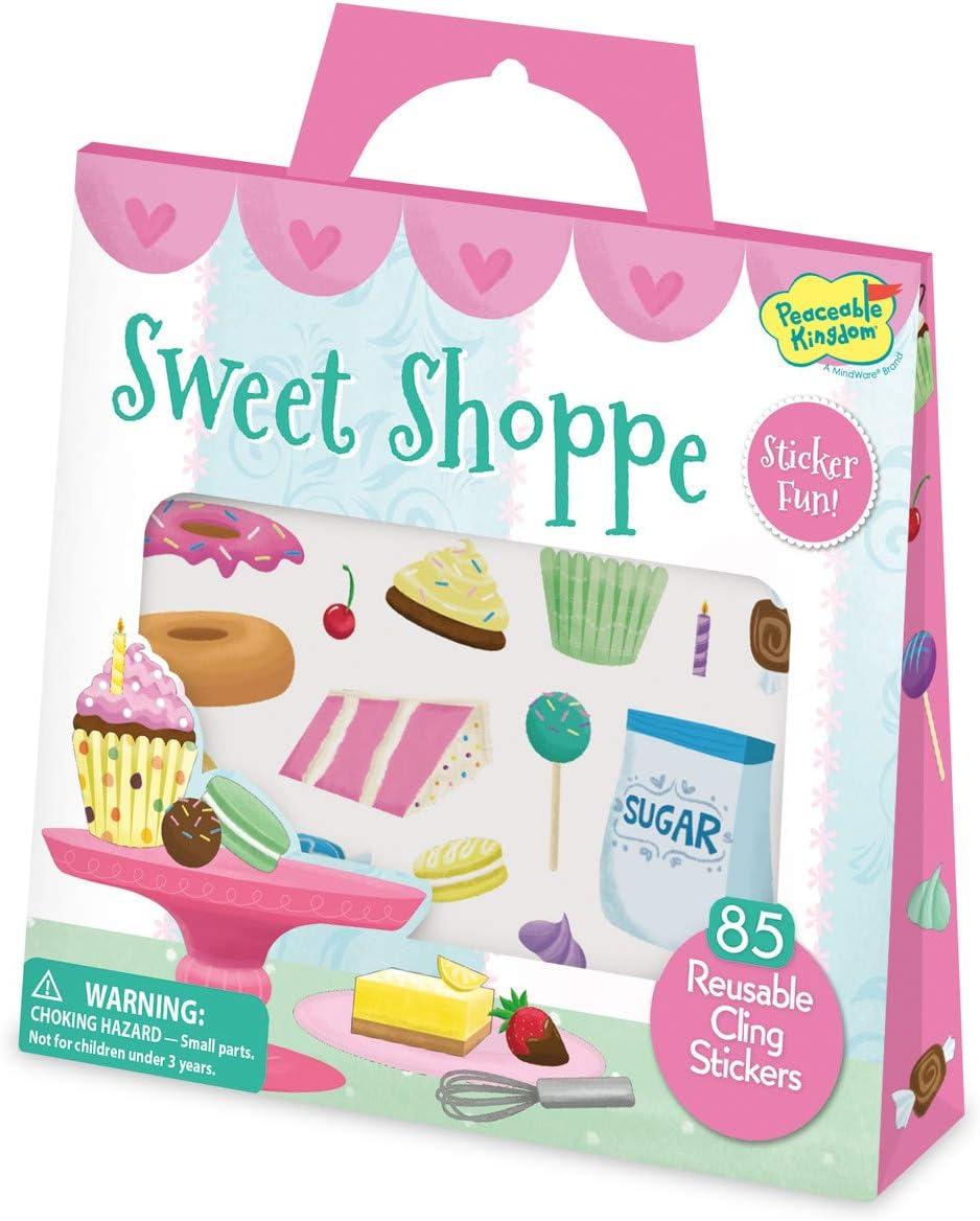 imagePeaceable Kingdom Reusable Sticker Totes Sweet Shoppe 2 Sticker Scenes amp Over 80 Reusable Cling Stickers in a Carry Tote Great for Trips Errands amp on The go Fun Quiet time Activity for Kids