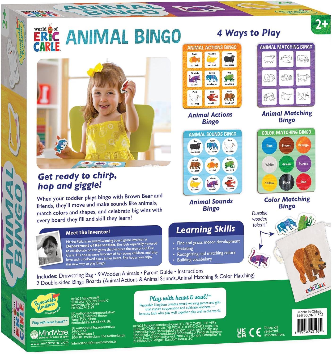 imageWorld of Eric Carle Animal Bingo Game Wooden Toddler Bingo Set Featuring Brown Bear Learn Animal Sounds Movements Colors amp Matching Preschool Game for Ages 2